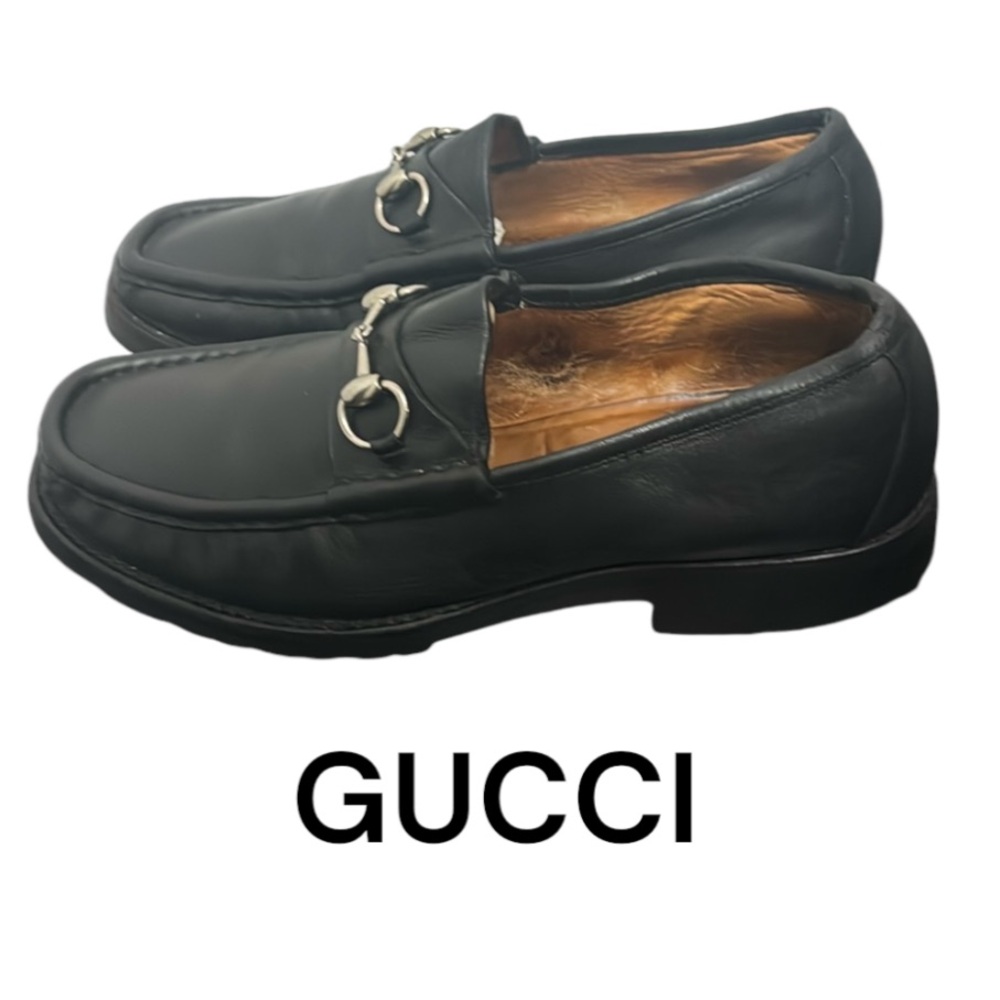 Gucci Black Leather Horsebit Loafers